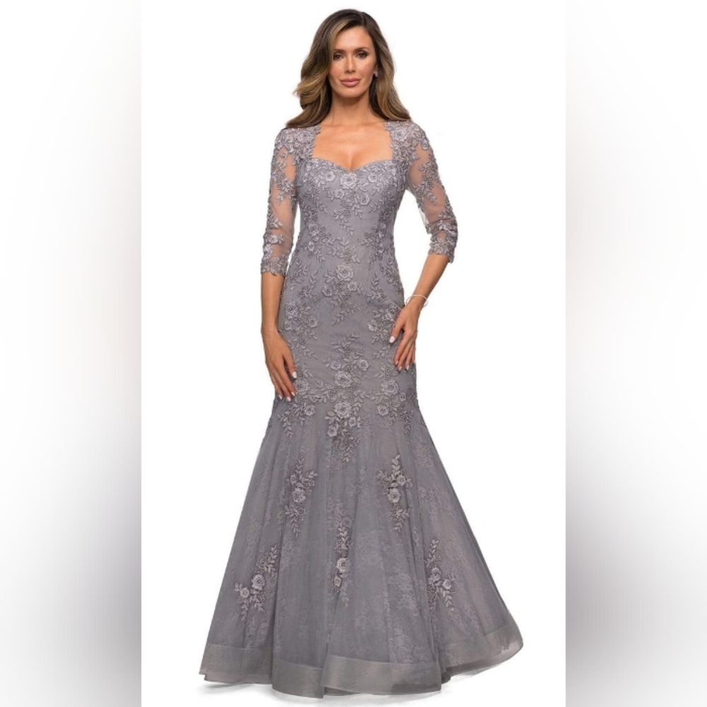 La Femme Long Sleeve Lace Gown